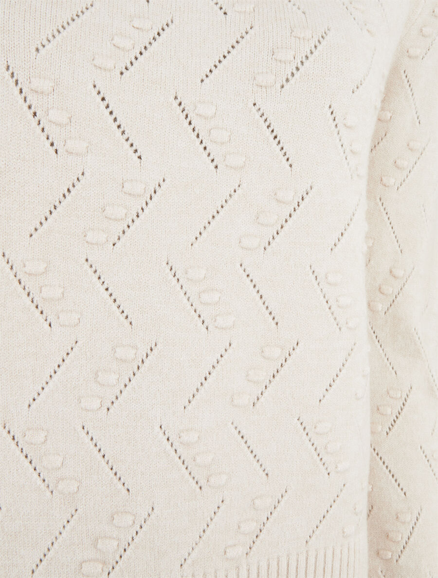 Pull droit col rond en maille fantaisie - Crème - 3