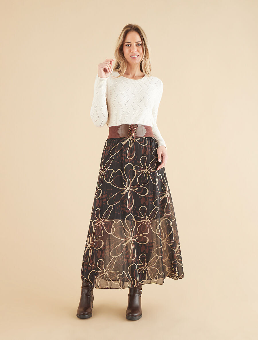 Pull droit col rond en maille fantaisie - Crème - 4