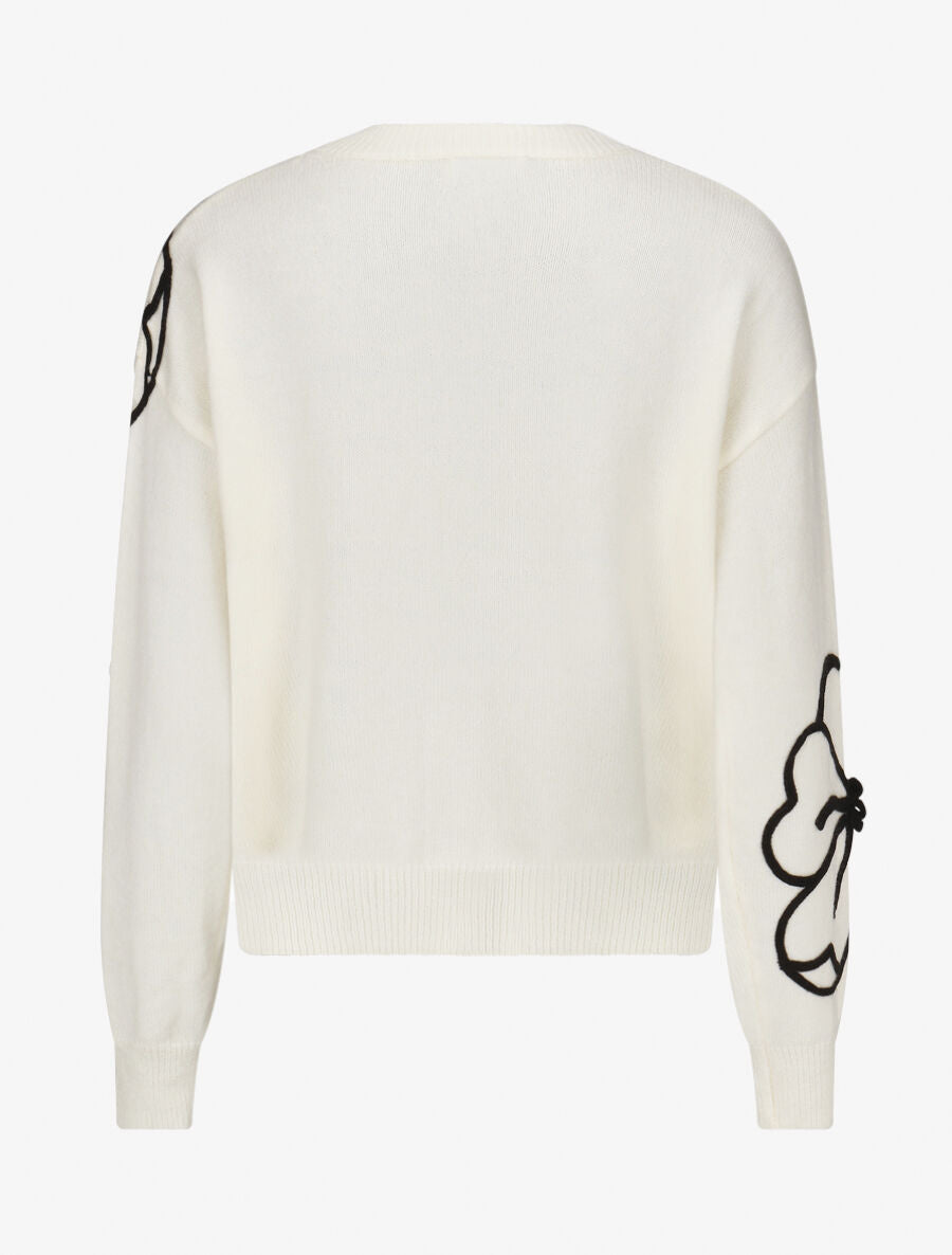 Pull en maille broderie fleurs - Crème - 2