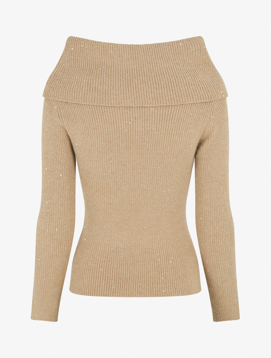 Pull côtélé irisé à col montant - Taupe - 2