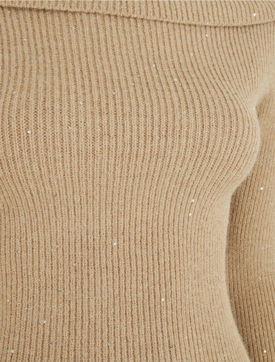 Pull côtélé irisé à col montant - Taupe - 3