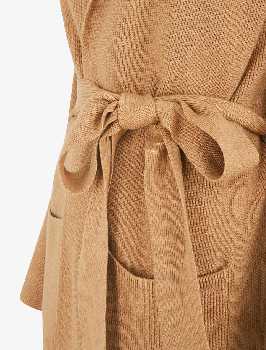 Gilet long côtelé à capuche - Camel - 3