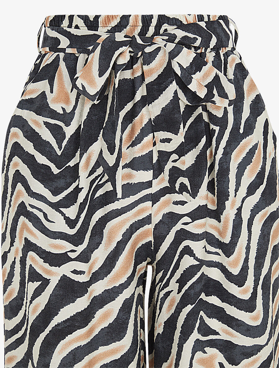 Pantalon imprimé fantaisie à taille haute élastiquée - Noir - 3