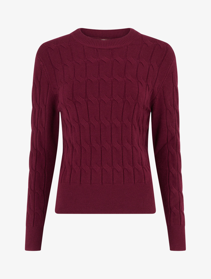 Pull droit en maille tressée - Lie de vin - 1