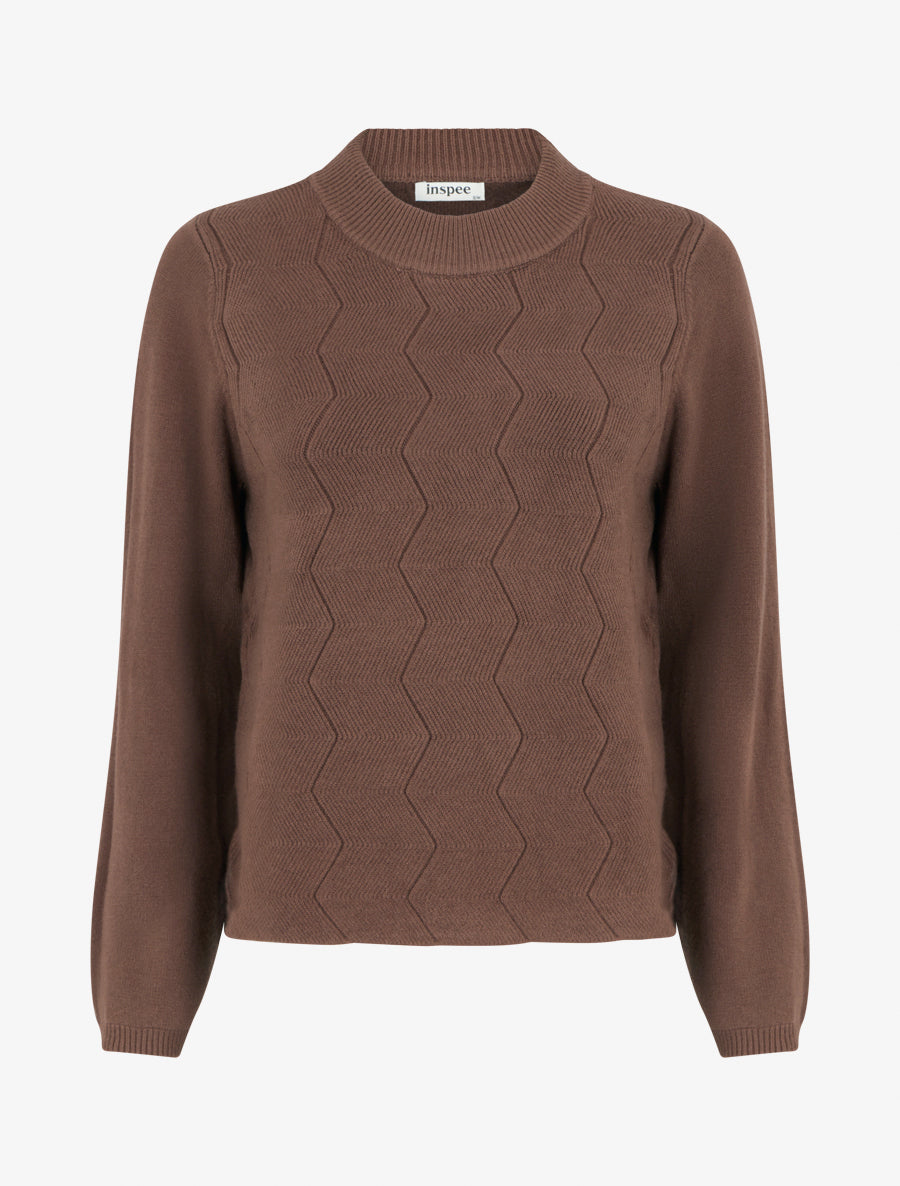 Pull droit à col rond en maille fantaisie - Marron - 1