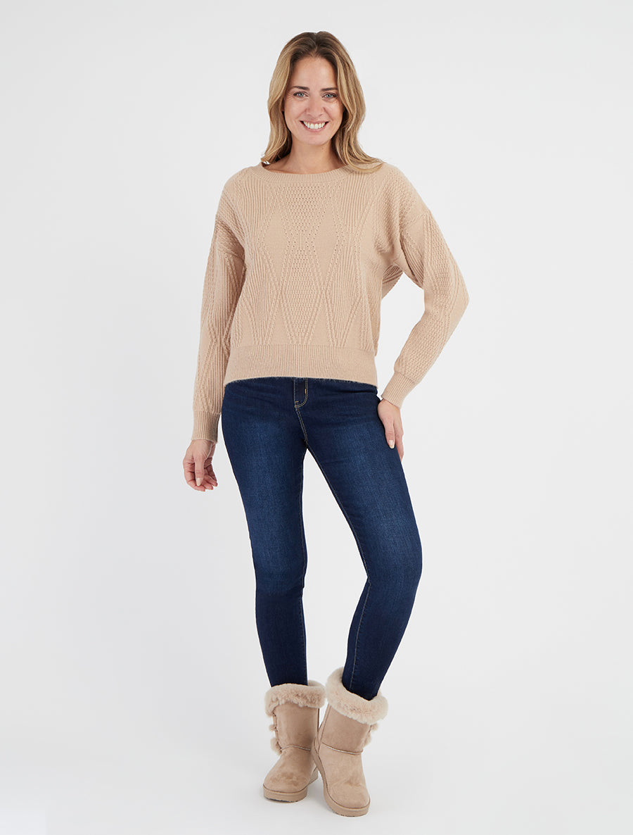 Pull texturé col rond - Taupe