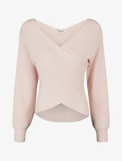 Pull côtelé col cache-cœur ajusté - Rose
