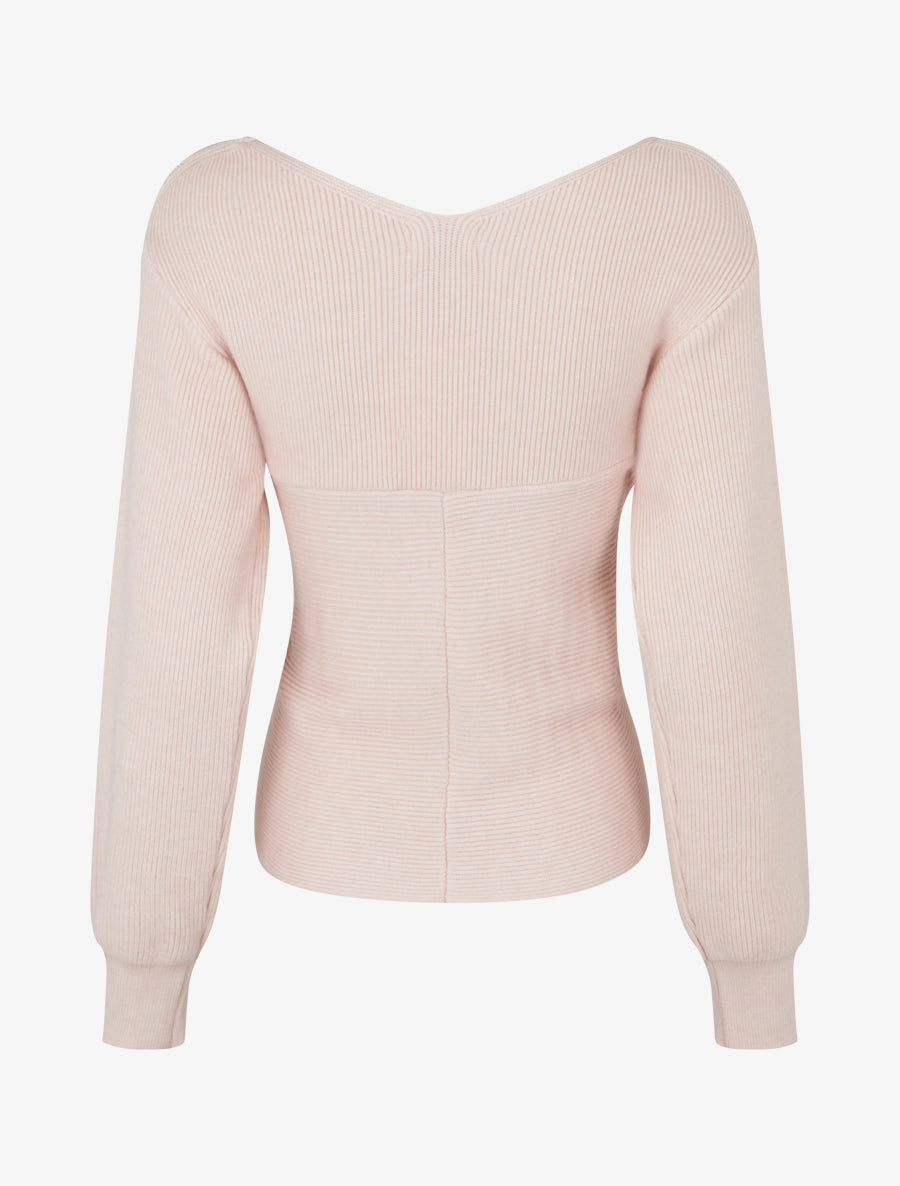 Pull côtelé col cache-cœur ajusté - Rose