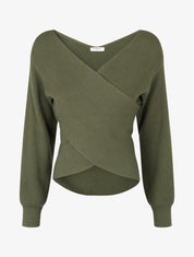 Pull côtelé col cache-cœur ajusté - Kaki