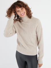Pull coupe droite col montant - Taupe