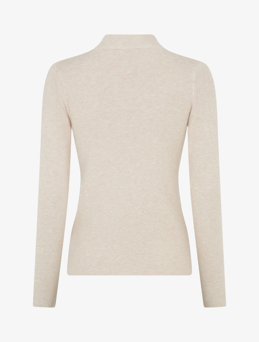 Pull côtelé ajusté à boutons dorés - Beige - 2