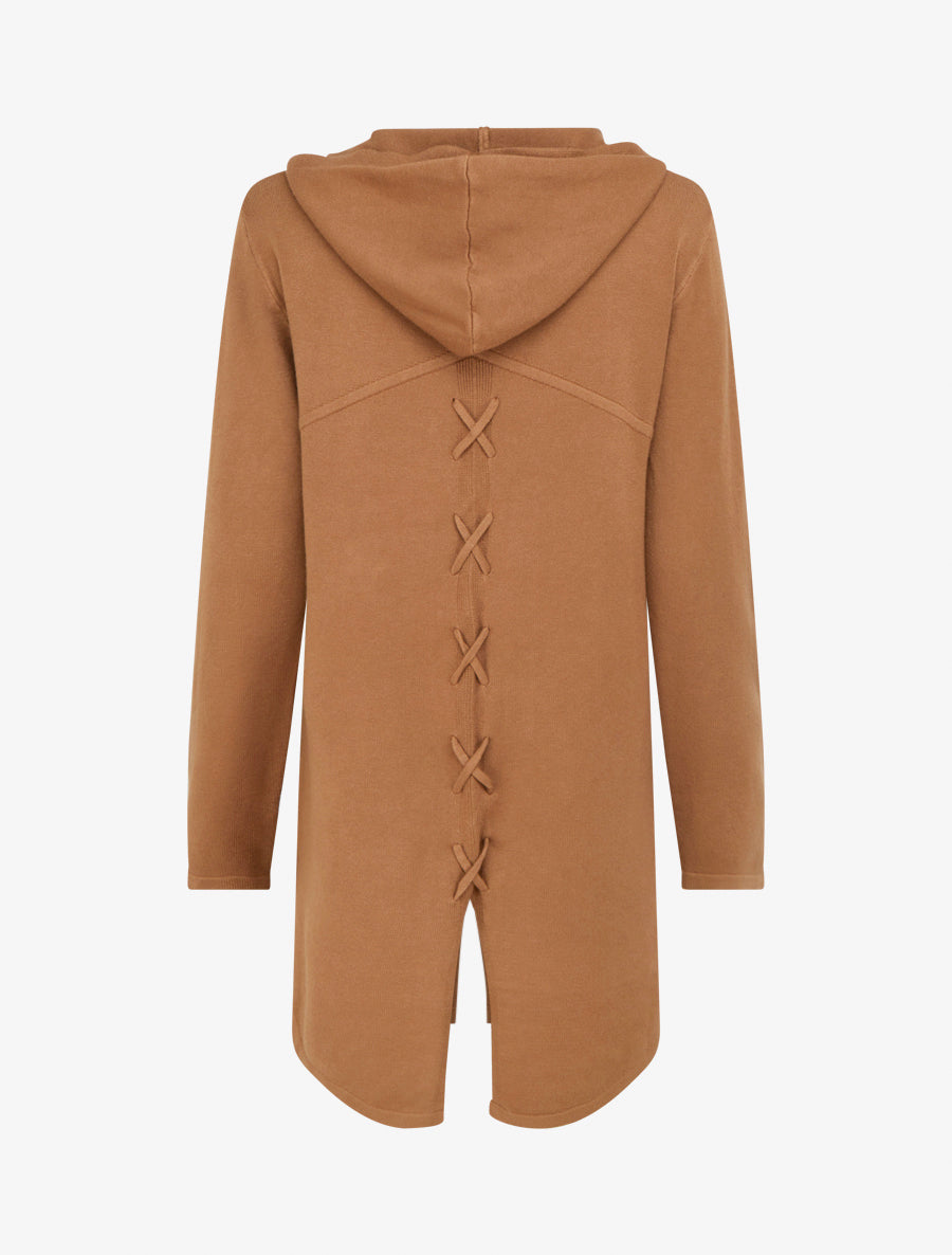 Gilet long uni à cordons de serrage au dos - Camel - 2