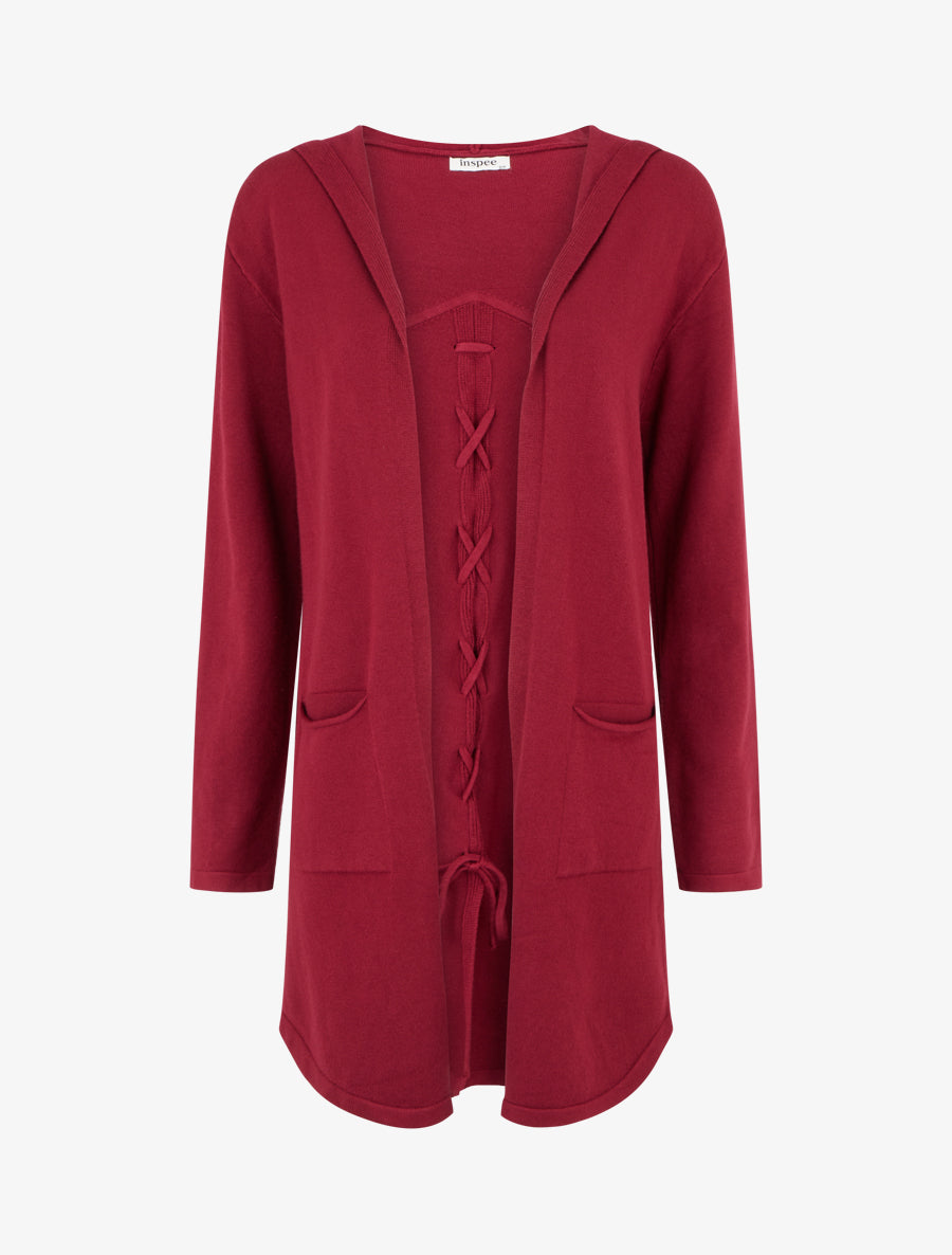 Gilet long uni à cordons de serrage au dos - Bordeaux - 1