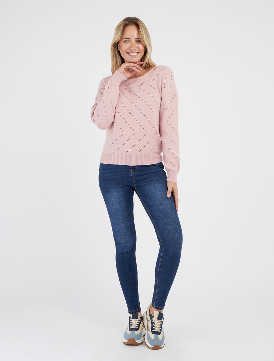 Pull détail ajouré manches longues - Rose