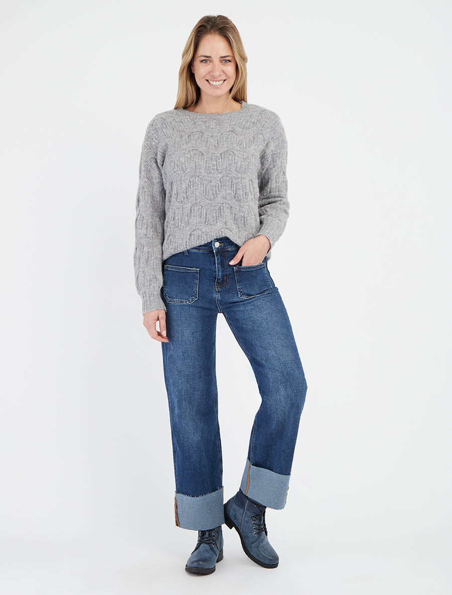 Pull droit encolure ronde - Gris