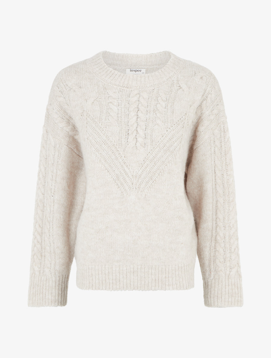 Pull droit à col rond en maille stylisée - Beige - 1