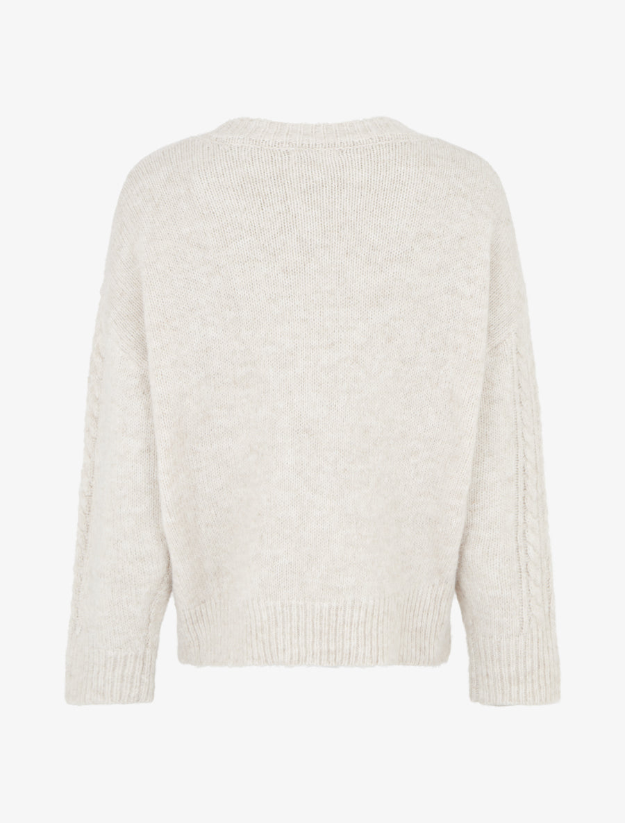Pull droit à col rond en maille stylisée - Beige - 2