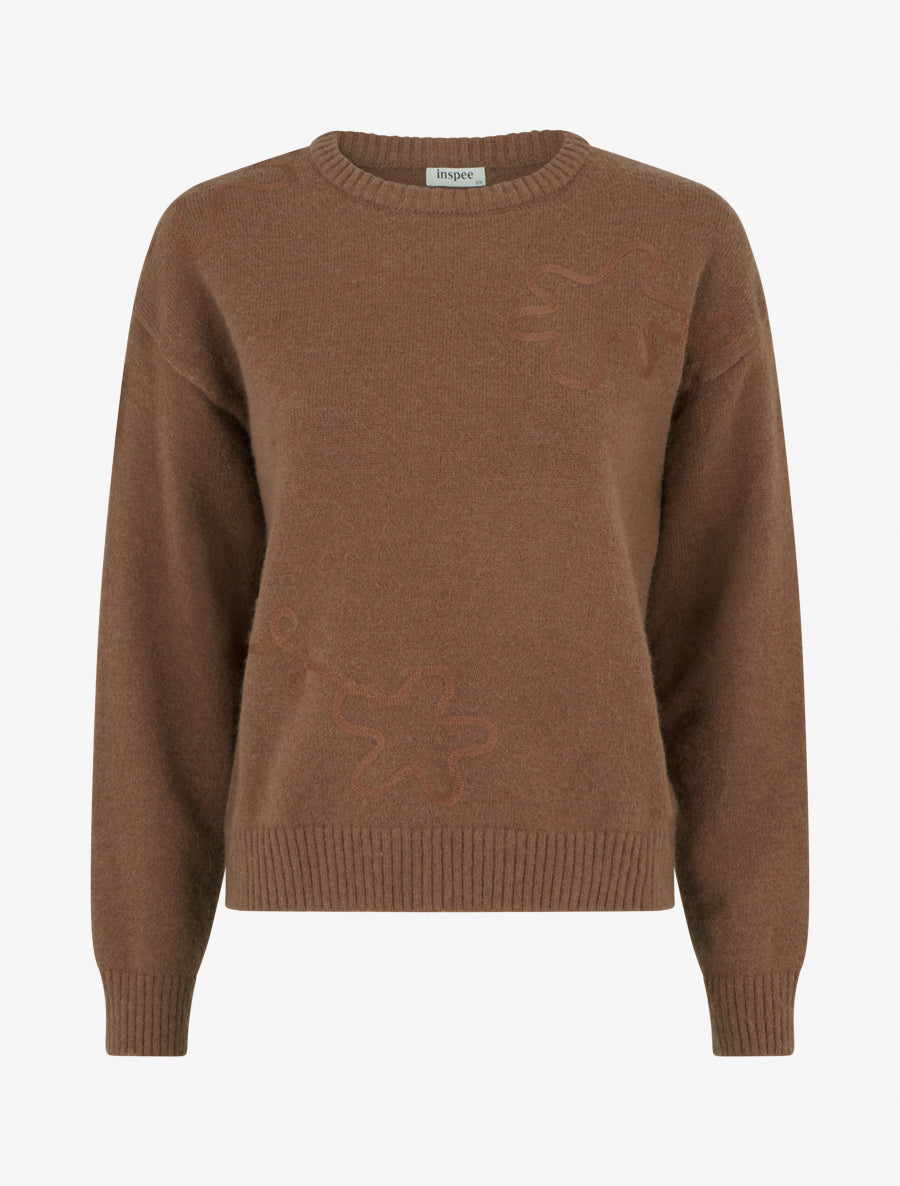 Pull uni à motif fantaisie - Marron - 1