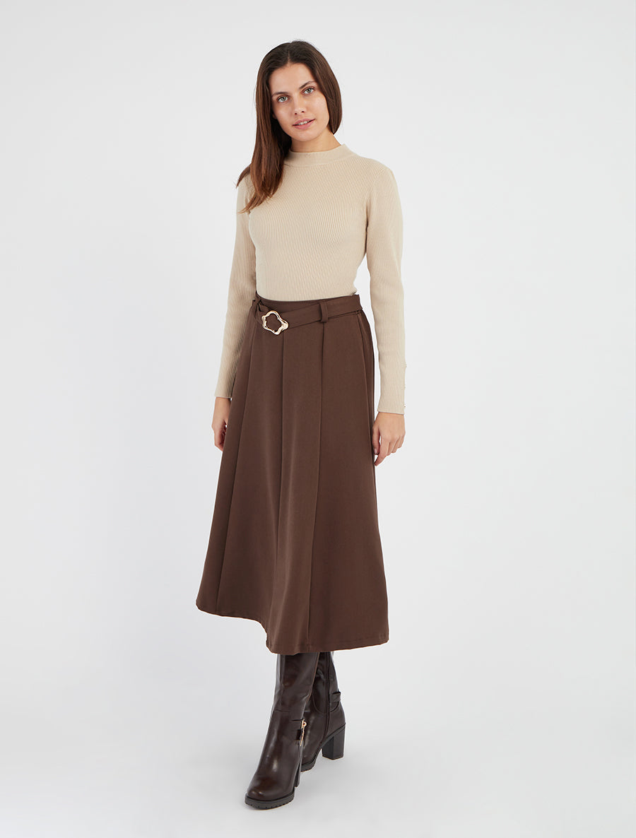 Pull côtelé à col montant - Beige - 8