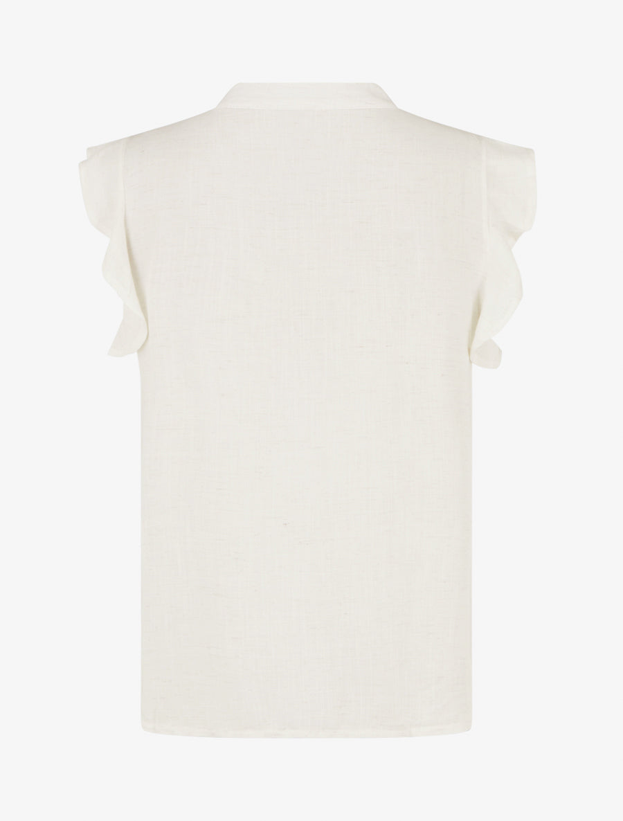 Top brodé à mancherons volantés - Crème - 2