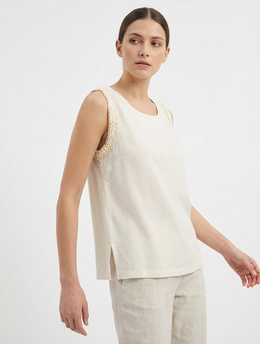 Top fluide bords brodés - Crème