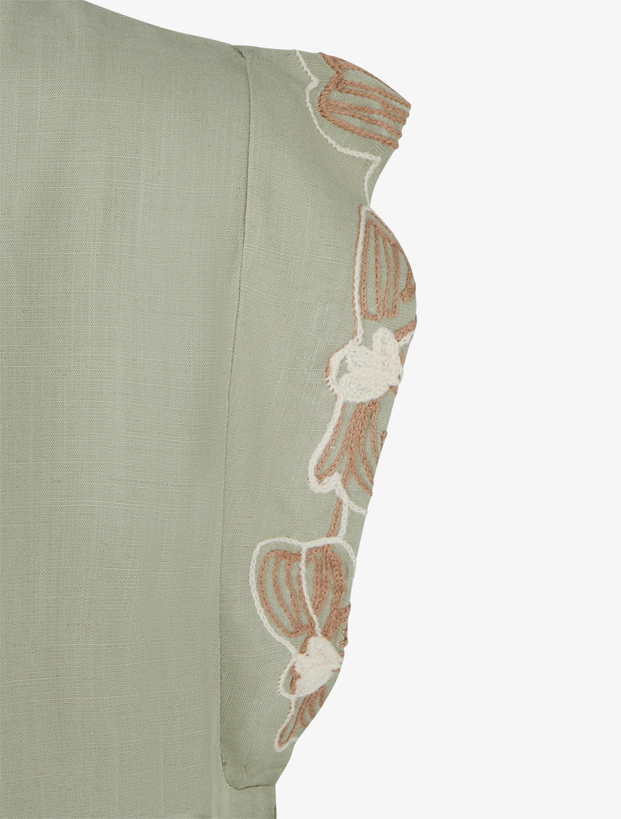 Top uni à mancherons brodés - Kaki - 3