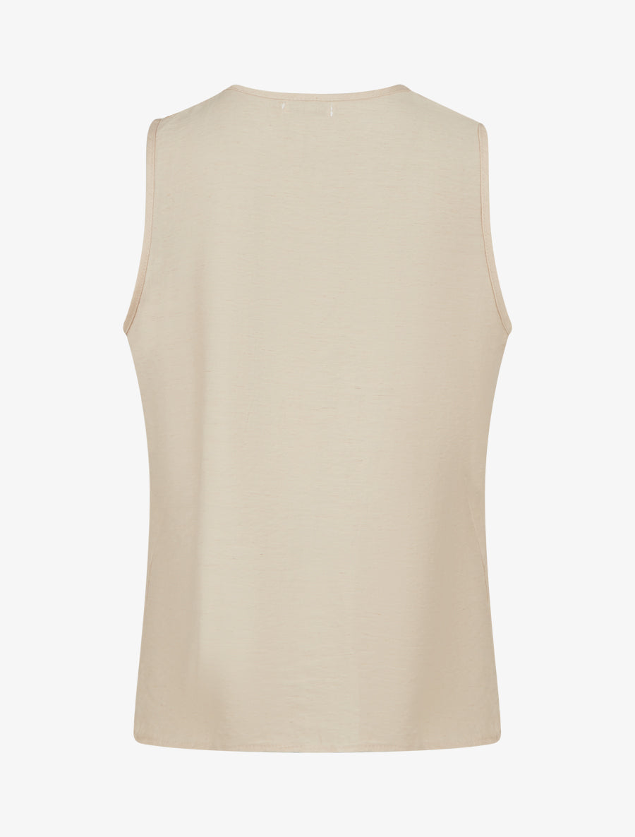 Top sans manches à col V volanté - Beige - 2