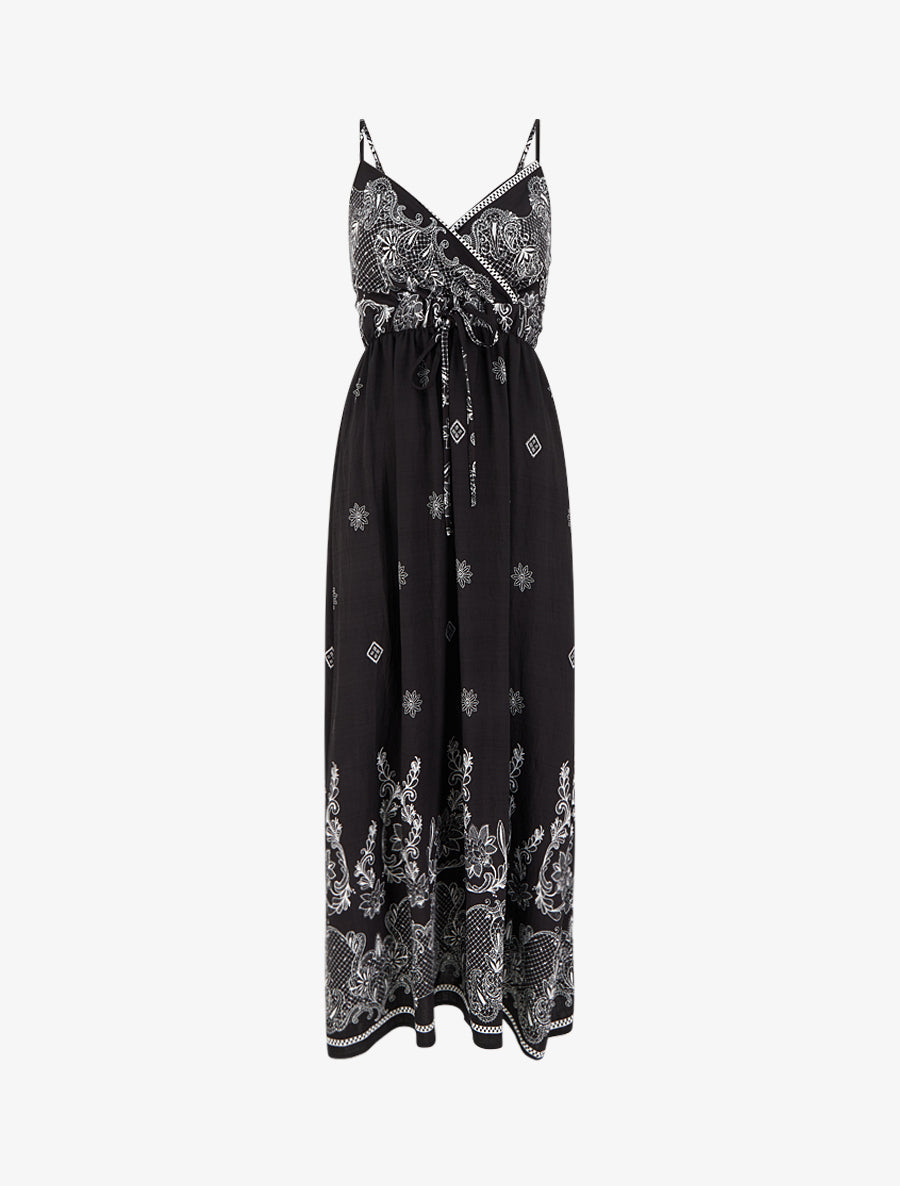 Robe longue imprimé arabesque fleuri - Noir - 1