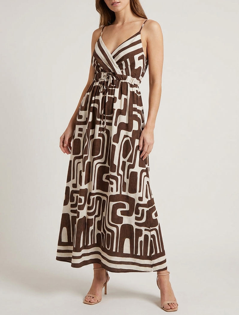 Robe longue imprimé graphique - Marron