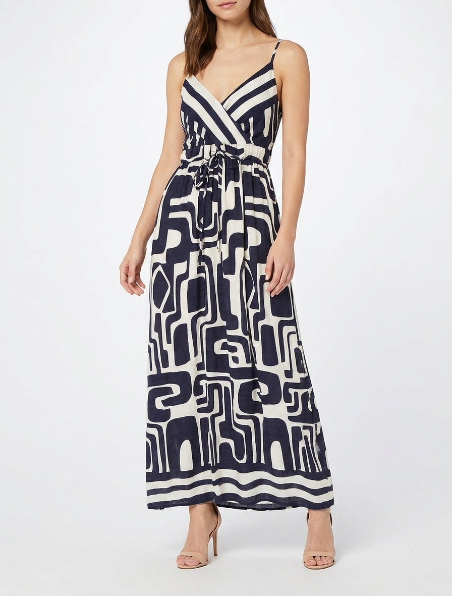 Robe longue imprimé graphique - Marine