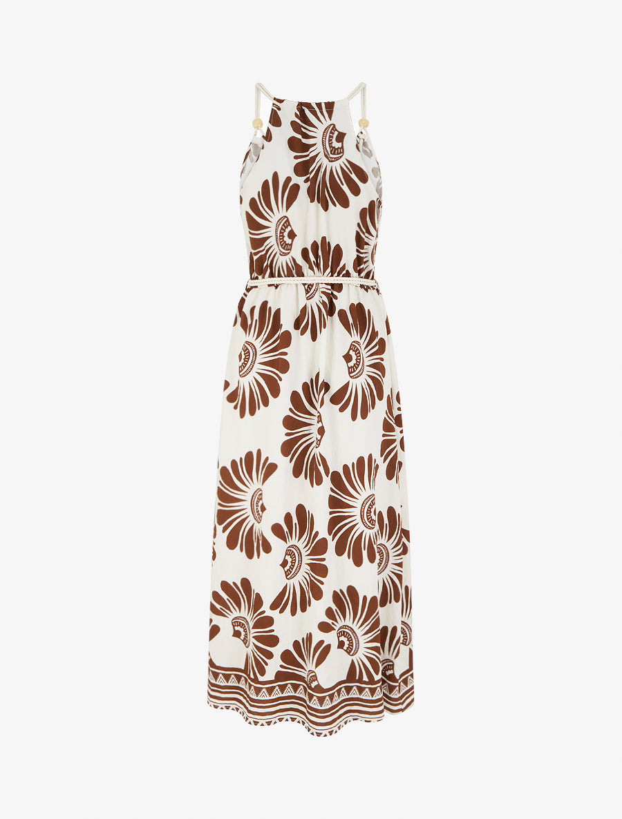 Robe imprimé fantaisie à bretelles en cordelettes - Marron - 2