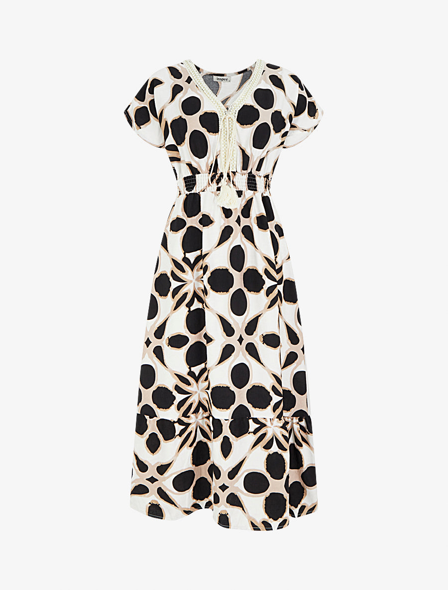 Robe à imprimé fantaisie et col en crochet - Noir - 1