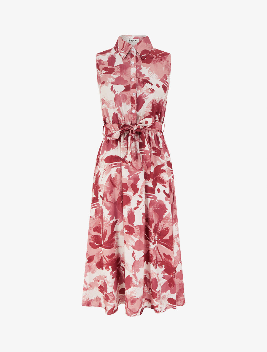 Robe longue style chemise imprimé abstrait - Vieux rose - 1