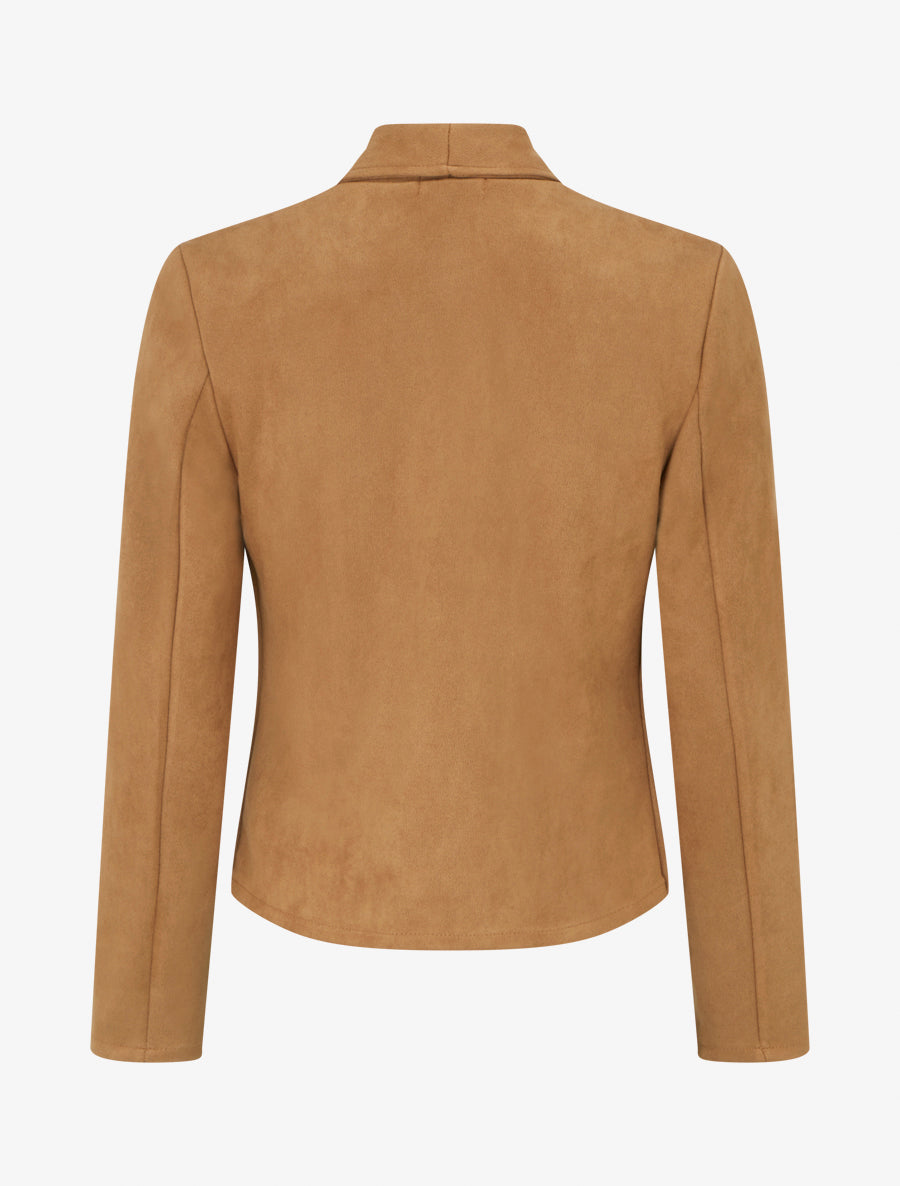Veste en suédine col droit à rabat - Camel