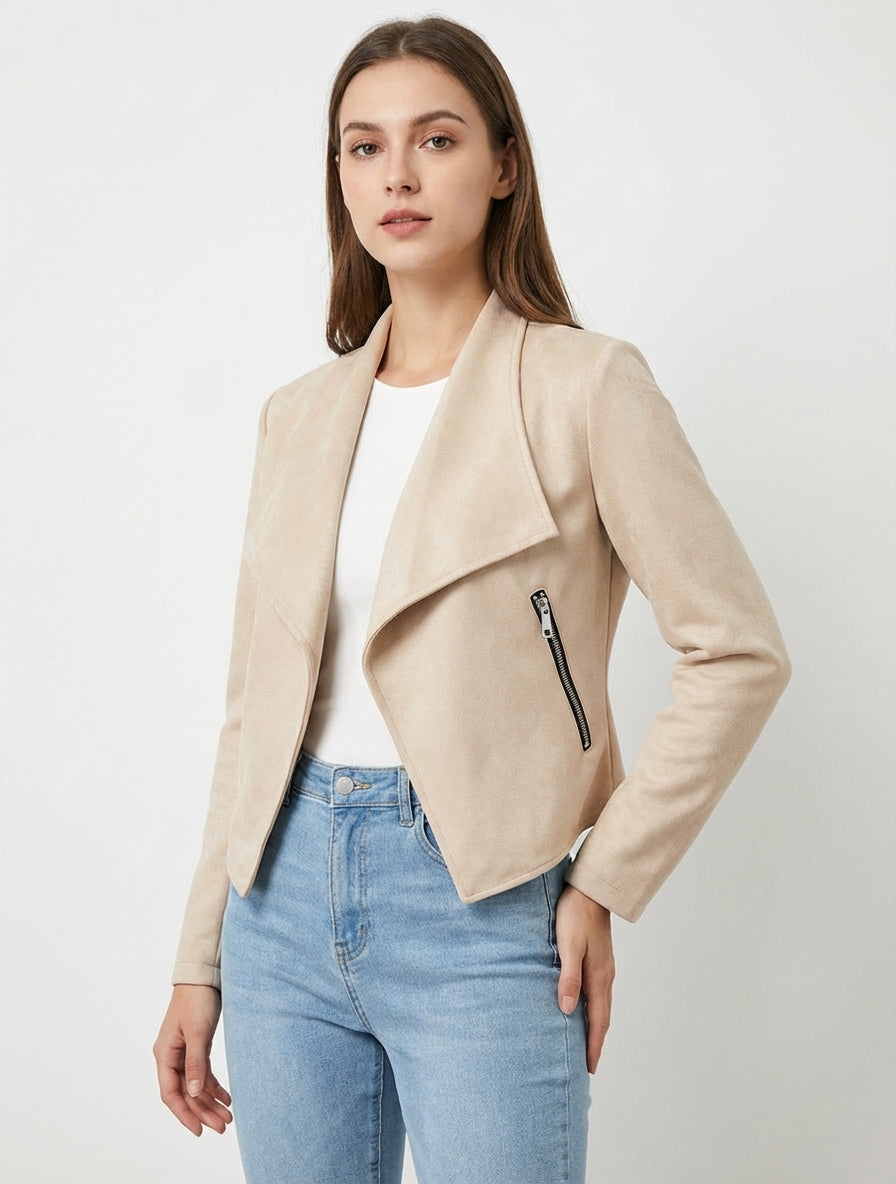 Veste en suédine droite zippée - Beige