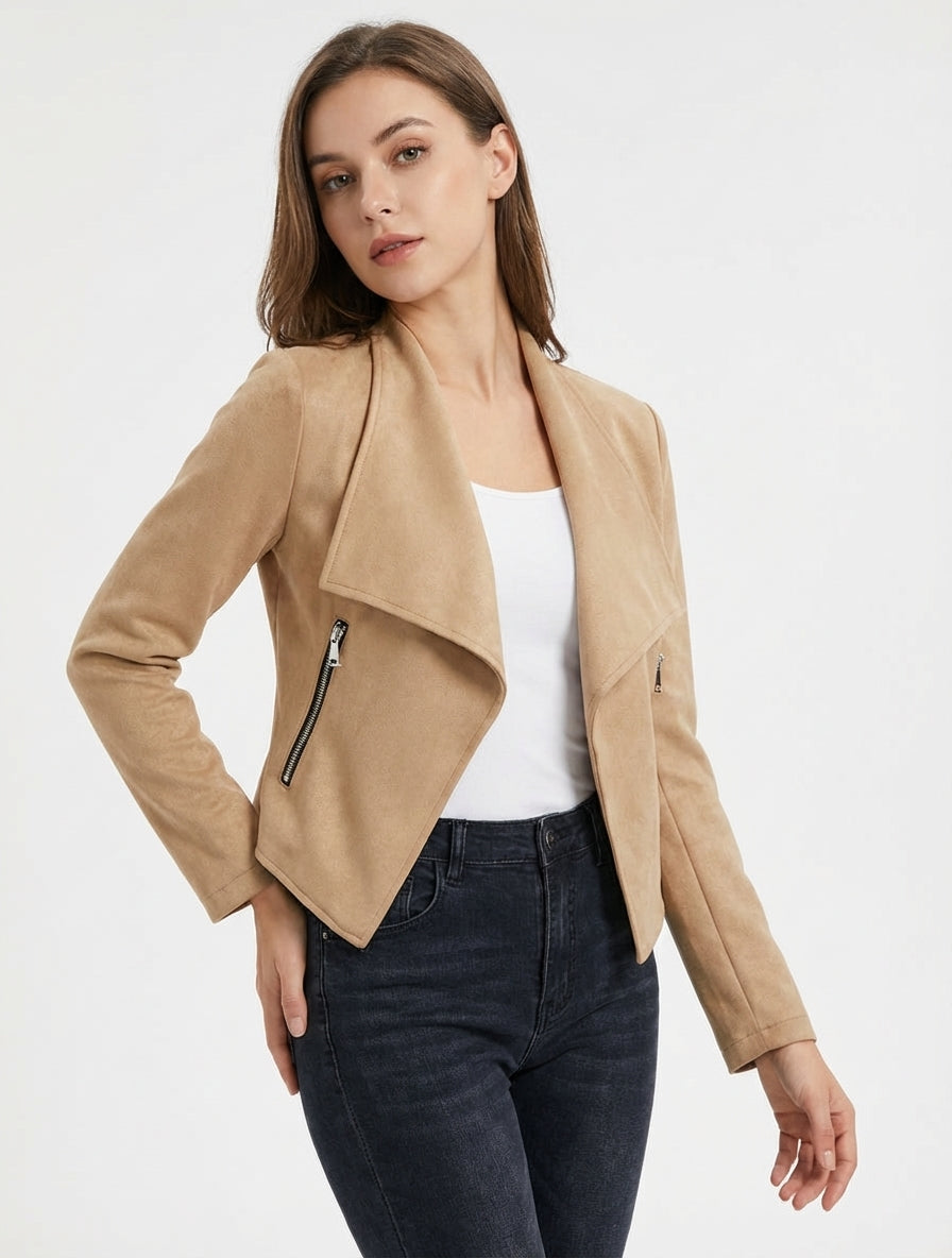 Veste suédine coupe droite - Camel clair