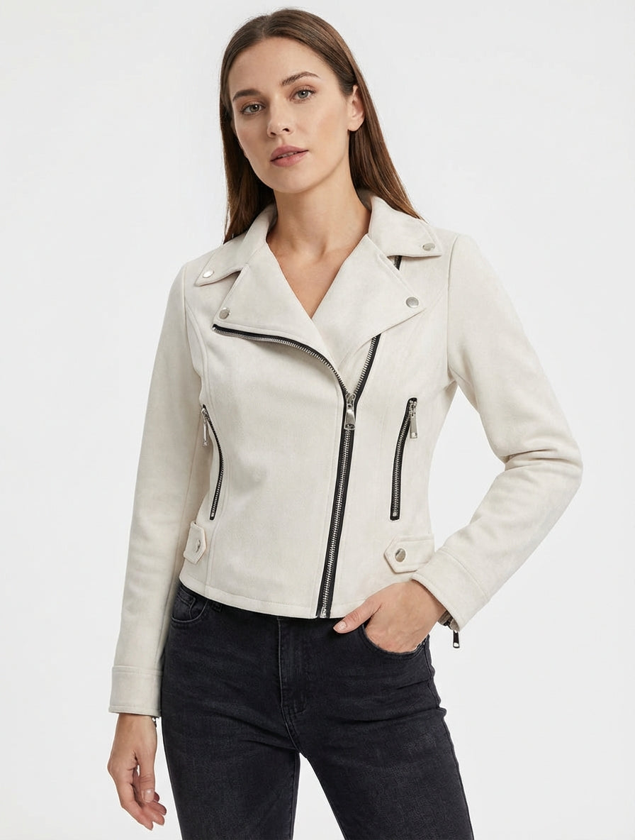 Veste en suédine à fermeture zippée - Écru
