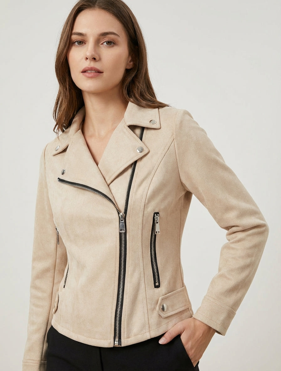 Veste en suédine à fermeture zippée - Beige