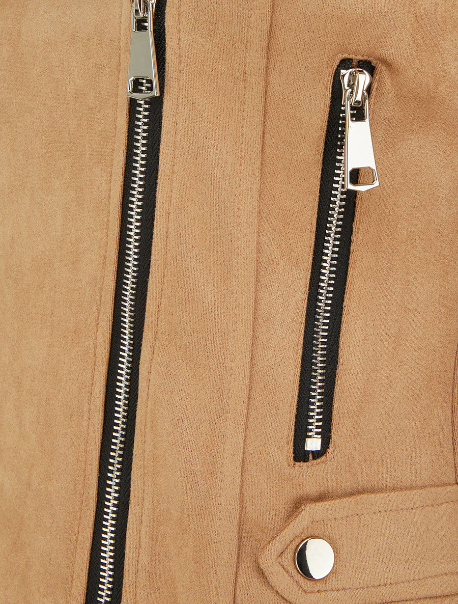 Veste en suédine à fermeture zippée - Camel - 3