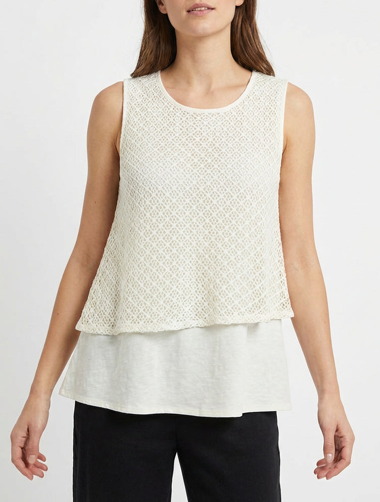 Top droit sans manches en crochet - Écru