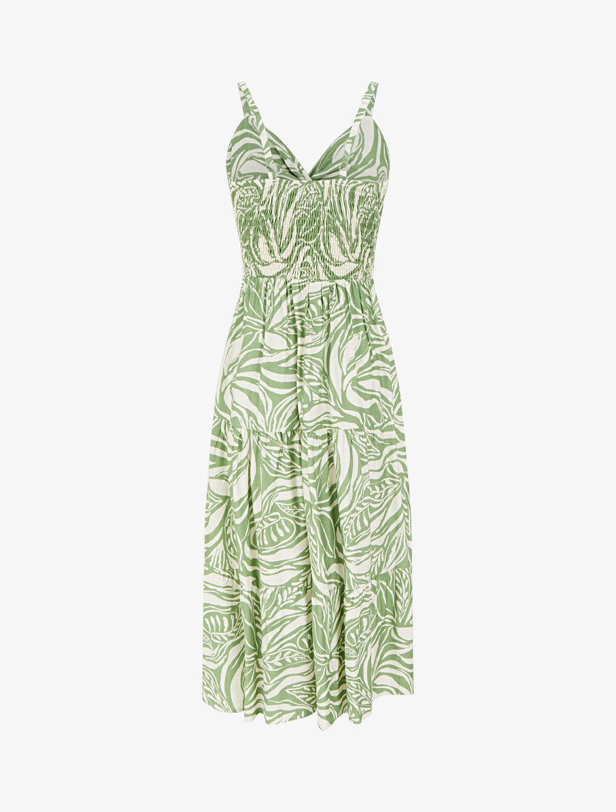 Robe longue à bretelles et imprimé stylisé - Vert - 2