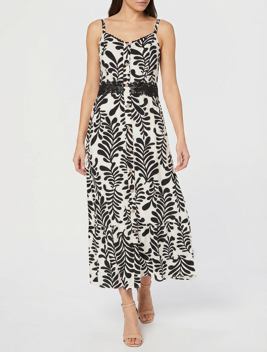 Robe évasée imprimé fantaisie - Noir