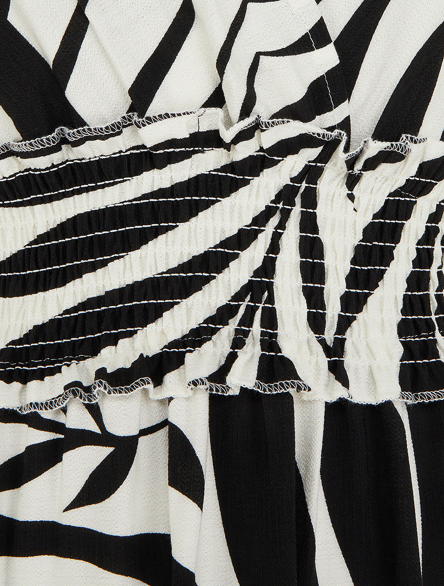 Robe imprimé feuillages à bretelles à noeud - Noir - 3