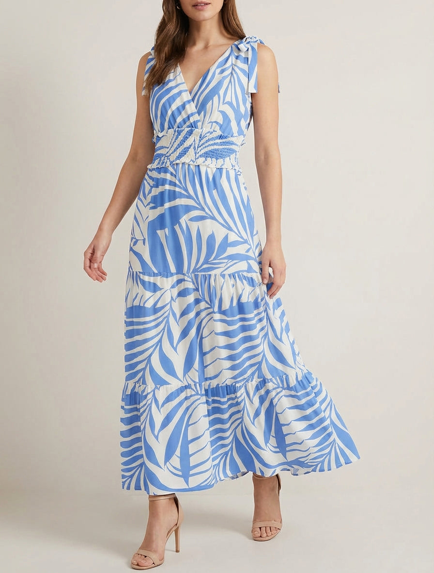 Robe longue cache-cœur à bretelles - Bleu ciel