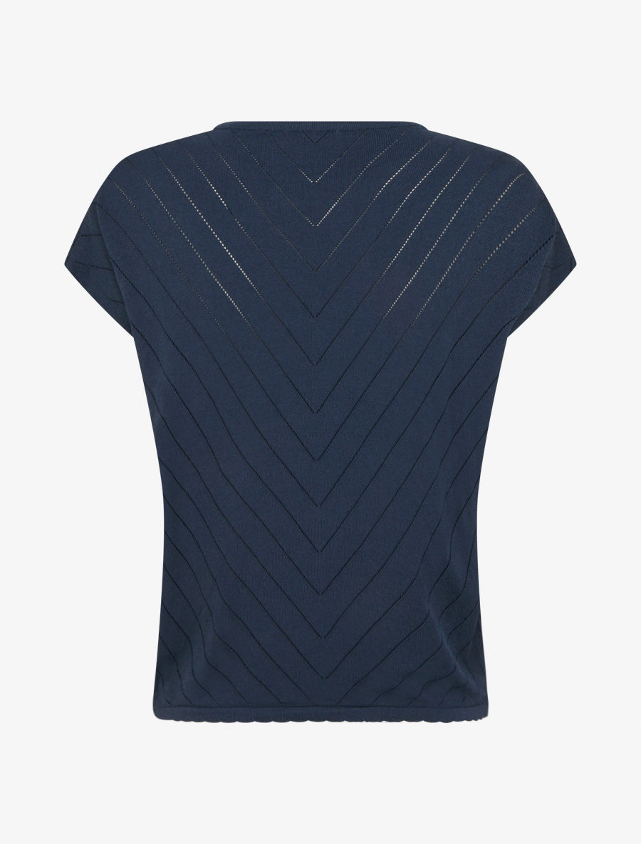 Top uni ajouré à col rond - Marine - 2