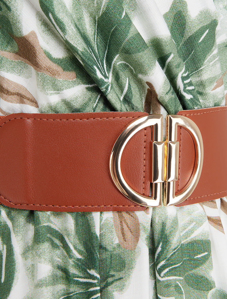 Robe longue imprimé fleuri à manches courtes - Vert - 3