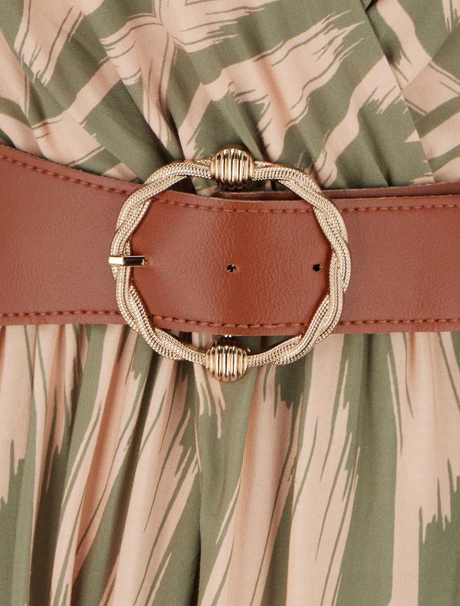 Robe taille élastiquée et imprimé fantaisie - Kaki - 3