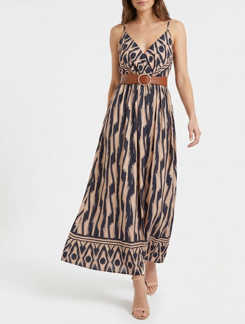 Robe taille élastiquée et imprimé fantaisie - Marine