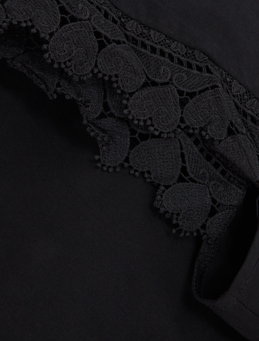 Top droit à épaules en dentelle - Noir - 3
