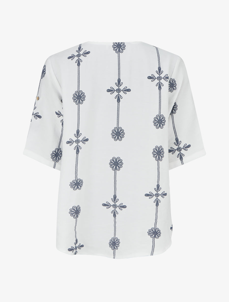 Top ample à manches courtes imprimé floral - Blanc - 2
